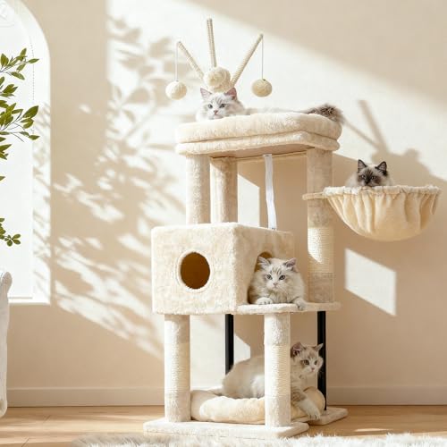 Heybly Cat Tree，HCT202SM - color: Beige, size: 45.3 inch