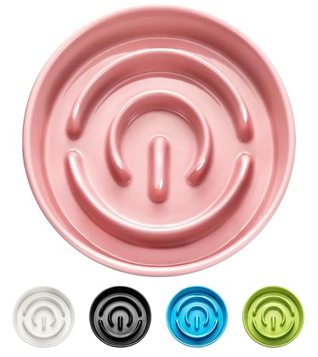 Ceramic Slow Feeder Dog Bowls, 0.6 Cup Slow Feeder for Small Dogs, Puzzle Maze Bowl, Prevents Choking, 6in, Pink - color: Pink, size: 6 Inches