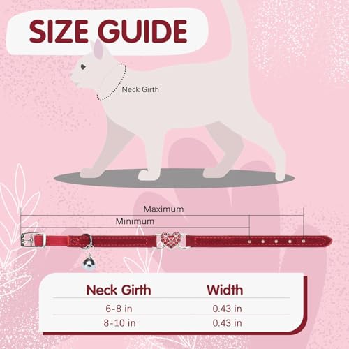 BINGPET Diamond Cat Collar,Adjustable Soft Velvet Leather Safe Kitten Collar with Crystal Heart Charm and Bells,Girl Boy Bling Stylish Cat Collars with Safety Elastic (Red, Neck Girth 8"-10" - color: Red(Heart), size: Neck Girth 8"-10"