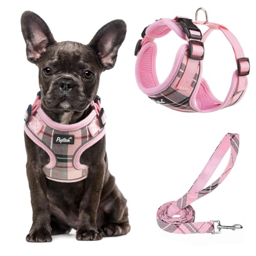 PUPTECK Soft Mesh Dog Harness and Leash Set Pet Puppy Cat Adjustable Reflective Padded Vest No Pull Harnesses, Pink, S - color: Pink, size: S (NECK: 13-15", CHEST: 14-18")