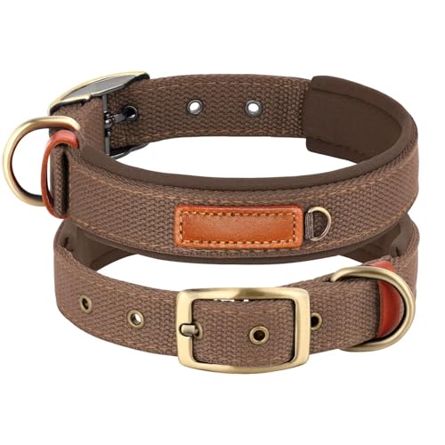Soft Nylon Dog Collar with Buckle, Adjustable Padded Pet Collar with D-Ring for Small Medium Large Dogs,Brown,S - color: Brown, size: S:Neck 10.6-14.5"