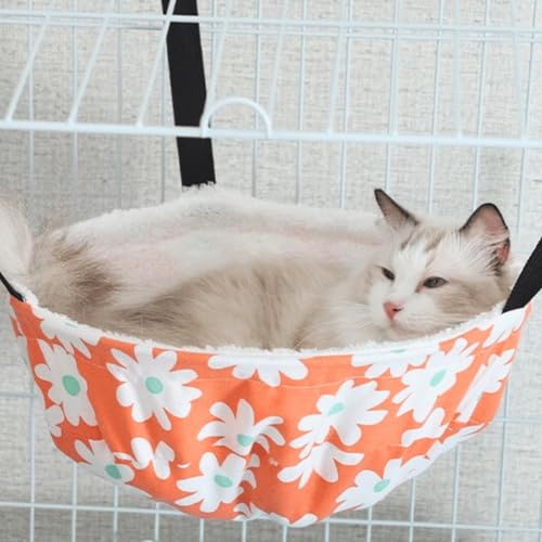 Warm Cat Hammock Lounge Hanging Bed for Cage Kennel Chair with Metal Frame, Adjustable Straps, Reversible Cat Bed, Machine Washable, Suitable for All Seasons (Orange,Large) - color: Orange, size: Large