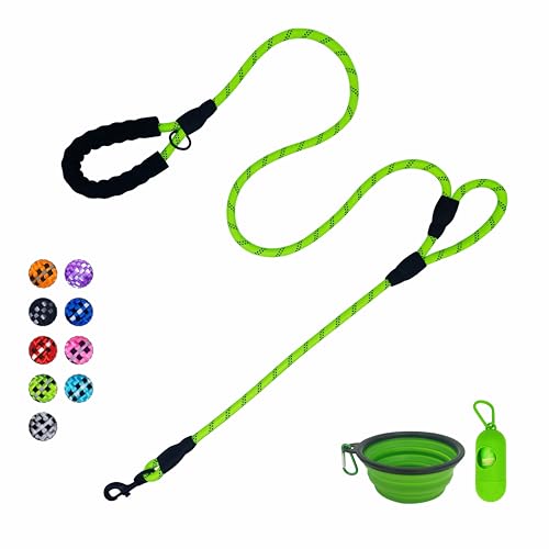 Dog Leash Heavy Duty 6ft, Double Handle Dog Leash with Padded Handle for Traffic Control, Reflective Rope Leashes for Large and Medium Dogs Control Safety Training at Night (Green) - color: Green (25 to 120 lbs)