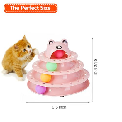Cat Toys, 4-Level Turntable Ball Track Interactive Cat Toy for Indoor Cats, Self Play Fun Roller with Colorful Rotating Ball Puzzle Exercise Kitten Toys (Pink) - color: Pink