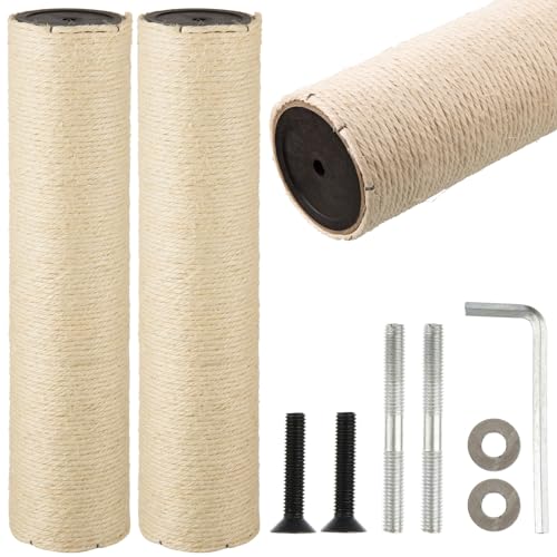2 Root Cat Scratching Post Replacement 15.75x3.54 Cat Tree Scratch Post Replacement Natural Sisal Pole Cat Scratch Post Refill Pole Part with M8 Screws for Kitten Tree Tower Cat Furniture Accessories - color: 40cm/15.75in