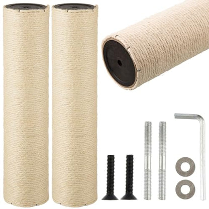 2 Root Cat Scratching Post Replacement 15.75x3.54 Cat Tree Scratch Post Replacement Natural Sisal Pole Cat Scratch Post Refill Pole Part with M8 Screws for Kitten Tree Tower Cat Furniture Accessories - color: 40cm/15.75in