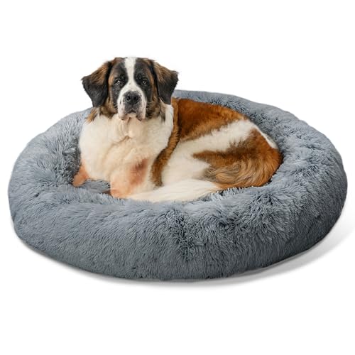 Best Friends by Sheri The Original Calming Donut Dog Bed for Extra-Large Dogs up to 150 lbs, Shag Faux Fur, Gray, 45" x 45" - color: Gray Shag, size: X-Large