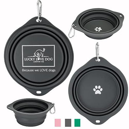 Lucky Love Dog, Collapsible Dog Bowl Compact Travel Water Dog Dish, Steel - color: Steel