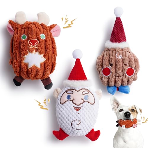 Nocciola 3 PCS Christmas Dog Toys, Santa Claus, Reindeer and Gingerbread Man Crinkle Dog Squeaky Toys, Cute Stuffed Puppy Toys,Perfect Christmas Toys for Small Medium Dogs - style: Cartoon Christmas