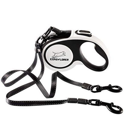 EXPAWLORER Dual Retractable Dog Leash - Double-Head Lockable Extendable Pet Leash - 16FT Reflective Nylon Ribbon - 360 Tangle-Free for Two Dogs Walking Training