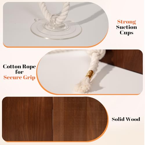 Cat Window Perch for Indoor Cats, Wooden Cat Bed for Window with Washable Cushion, Hanging Kitty Hammock Suitable for Small-to-Large Cats
