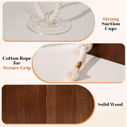 Cat Window Perch for Indoor Cats, Wooden Cat Bed for Window with Washable Cushion, Hanging Kitty Hammock Suitable for Small-to-Large Cats