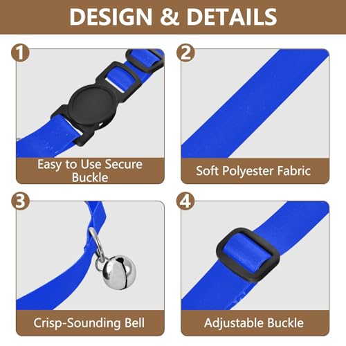 Ultramarine Adjustable Pet Collar, 2 Pack Small Dog Collar with Bell - color: Ultramarine
