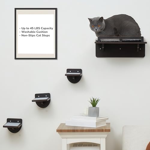 45LBS Cat Wall Shelves with 3 Non-Slips Steps, Space-Saving Mounted Cat Wall Furniture & Shelf with Washable Cushion, Indoor Shelf for Large Cats, Durable Perch for Climbing (Walnut, Large) - color: Walnut, size: Cat Wall Shelves