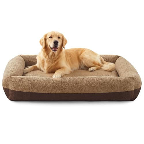 Washable Dog Bed Extra Large Sized Dogs, Washable Comfy Fluffy XL Dog Bed, Removable Zipper Cover Machine Wash, Durable Sleeping Pet Cuddler Bed with Anti-Slip Bottom, 42x30x8 in, Brown - color: Brown, size: XL(42''x30''x8'')