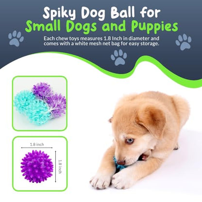 Spiky Dog Ball 1.8 Inch - Squeaky Textured Chew Toy for Small Dogs 4 Pack - Rubber Ball for Puppies, Aggressive Chewers, Gum Stimulation - Non-Toxic - color: 4 Pack