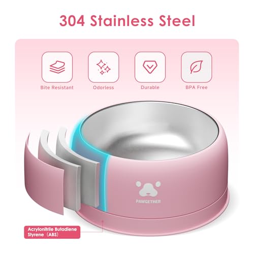 PAWGETHER® Stainless Steel Dog Bowls, Dog Food Water Bowl with Non-Slip Base Two-Piece Design Easy Clean Dishwasher Safe Pink 34oz + 12oz - color: Pink (34oz + 12oz)