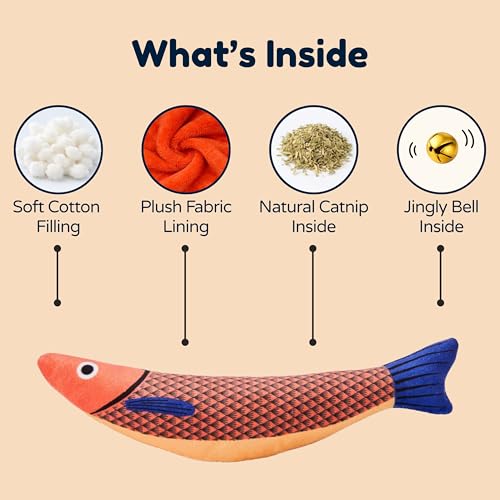 Cat Kicker Fish Toy 3-Pack with Premium Catnip – Plush Interactive Kick Toy for Cats, Durable Kitty Kicker Pillow, Enrichment Toy for Indoor Cats