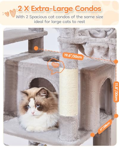 Taoqimiao Heavy Duty Cat Tree, 73in Cat Tower for Indoor Cats 25 lbs+, Extra Large Cat Tree, 2 Widen Condos, Enlarged Sleeping Platform, 9 Scratching Posts, 2 Cozy Baskets, Cat Toys, F30W Light Gray - color: Light Gray