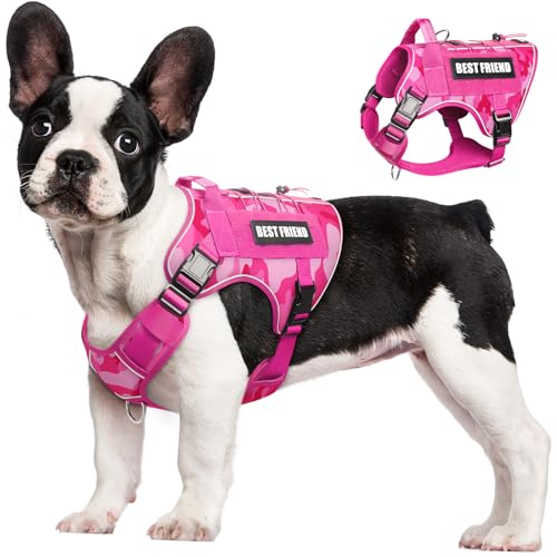 Tactical Dog Harness Small Sized Dog,No Pull Military Dog Vest with Easy Control Handle&Molle,Adjustable Heavy Duty Pet Harness for Hiking Training,Reflective for Night Walking Camo Pink S - color: Camo Pink, size: Small