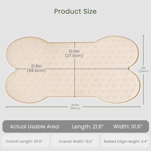 PWTAA Dog Food Mat Anti-Slip Silicone Dog Bowl Mat Thicker Pet Placemat Waterproof Cat Feeder Pad with Raised Edge Puppy Kitten Feeding Mats Suitable Small Medium-Sized Dogs Cats Eating Tray - color: Beige, size: 25.6" x 13"