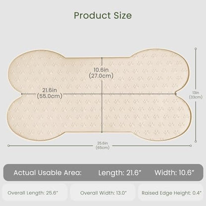 PWTAA Dog Food Mat Anti-Slip Silicone Dog Bowl Mat Thicker Pet Placemat Waterproof Cat Feeder Pad with Raised Edge Puppy Kitten Feeding Mats Suitable Small Medium-Sized Dogs Cats Eating Tray - color: Beige, size: 25.6" x 13"