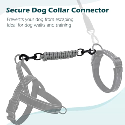 Dog Collar Safety Clip, Handmade Backup Safety Strap for Dog Harness, Prong, Pinch Collar, Double Ended Clasp Leash Connector (Grey) - color: Grey