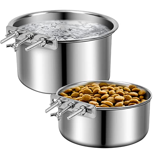 Stainless Steel Dog Bowls, ShineMe 40oz & 60oz No Spill Dog Crate Water and Food Bowls with Hanging Hook for Kennel, Cage and More, 7.0 x 3.7” & 6.2 x 2.5” Feeder Dish for Large and Medium Dogs - color: Silver, size: L (7.0x3.7'' & 6.2x2.5'')