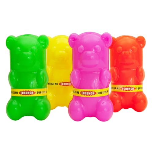 Ruff Dawg Gummy Bear Crunch Dog Toy – (1 pc) Assorted Colors – Loud Crinkle Rubber Fetch Toy with Treat Slot – Bouncy Ruff Flex Shell, Floats – Made in USA