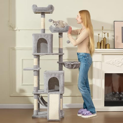 Letkind Cat Tree, 70-Inch Cat Tree Tower with Hammock, Scratching Post, Condo and Multi-Level Cat Tower, Large Cat Activity Center Playhouse, Light Gray LCT015 - color: Light Grey
