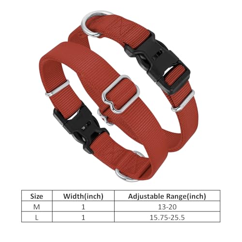 Mikivery Nylon Dog Collar with Quick Release Buckle Soft Adjustable Sturdy for Small Medium Large Dogs Brick,M - color: Brick, size: M：13"-20"