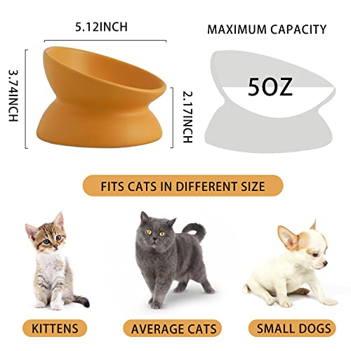 Ceramic Raised Cat Bowl, Cat Food Bowls Elevated Tilted, Ceramic Pet Bowl Whisker Friendly, Anti Vomit & Reduce Neck Burden for Food and Water (Yellow) - color: Yellow