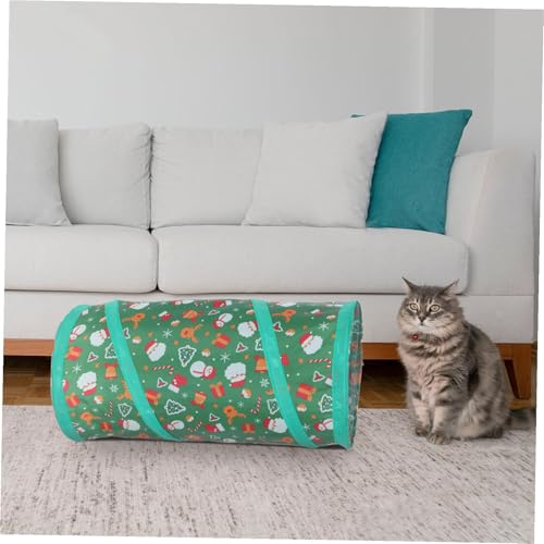 Christmas Theme Collapsible Cat Tunnel Cube with Bell Ball Foldable Breathable Cat Playhouse Hideaway for Interactive Exploration and Active Indoor Pets