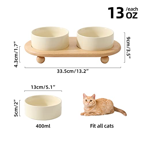 Havniva Raised Cat Bowls Water Bowl 5.1” Elevated Ceramic Cat Food and Water Bowl Whisker Friendly Pet Food Bowls for Indoor Cats, Wide Cat Water Dish Prevent Whisker Fatigue Non Slip Cat Feeder - color: 2 x Bowl + Stand - Light Yellow