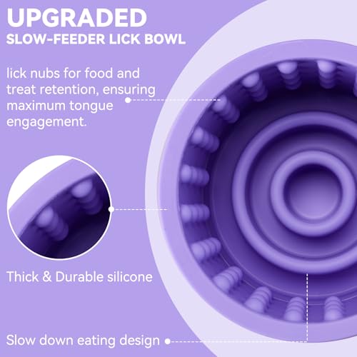 Dog Slow Feeder Lick Bowl, Anxiety Relief Dog Licking Mat Treat Dispenser, Non-Slip Anti-Choking Slow Eating Lick Bowl for Small Medium and Large Breed Dogs, BPA Free Silicone(Purple,S) - color: Purple, size: S