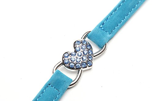 CHUKCHI Pink Soft Velvet Safe Cat Adjustable Collar with Crystal Heart Charm and Bells 8-11 Inches (Blue) - color: Blue
