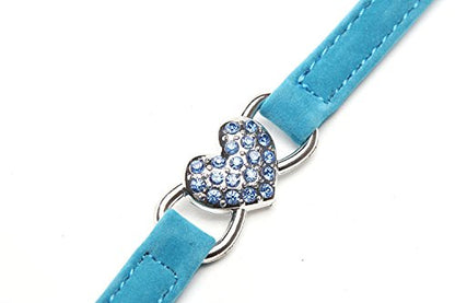 CHUKCHI Pink Soft Velvet Safe Cat Adjustable Collar with Crystal Heart Charm and Bells 8-11 Inches (Blue) - color: Blue