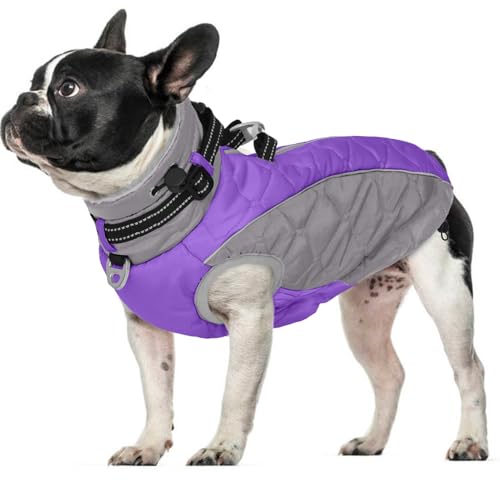 Dog Jackets for Medium Dogs, Windproof & Water Resistant Winter Clothes with D Ring & Adjustable Buckles, Thick Fleece Vest, Zippered Warm Dog Coat-M Purple - color: Purple, size: Medium