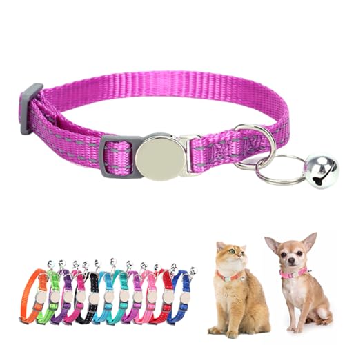 Purple Dog Breakaway Collar with Bell, Soft Nylon Break Away Reflective Cat Collars with Bell for Xs Small Female Puppy Girls Dogs Kitten, Neck 7-11 Inch - color: Purple