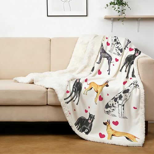 BlessLiving Great Dane Dog Blanket for Women Red Heart Puppy Print Sherpa Fleece Throw Blanket Funny Dog Portrait Plush Blankets (Throw, 50 x 60 Inches) - color: Dane Dog, size: Throw, 50 x 60 Inches
