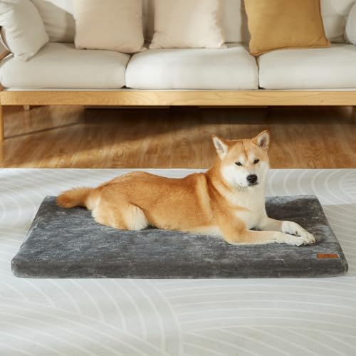 LIORCE Dog Crate Pad - Dog Bed Large Sized Dogs with Removable Washable Cover and Waterproof Lining - Memory Foam Pet Bed for Crate - Reversible Kennel Mat (Cool & Warm), 36-inch, Grey - color: Dark Grey, size: 36.0"L x 23.0"W x 2.0"Th