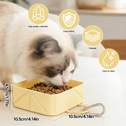 Collapsible Pet Bowls for Dogs and Cats, Portable Travel Silicone Foldable Dog Water Food Bowl with Carabiner 10.5x10.5x4.5cm - color: yellow