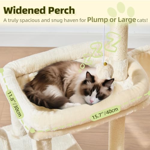 Taoqimiao MS043M Cat Tree, 32.2-Inch Cat Tower for Indoors Cats, Cat Condo with Large Cat Perch, Spacious Cat Cave, Scratching Posts for Small and Medium Cats, Beige - color: Beige