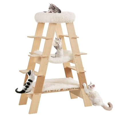 unipaws Pyramid Cat Tree, 5-Level Wooden Cat Ladder, Sturdy Tall Cat Climbing Tower with Cozy Hammock for Kittens and Indoor Cats - size: 5-Level Cat Ladder