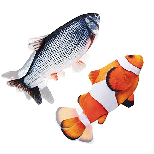 Interactive Cat Toys Flopping Fish with Catnip, Moving Cat Toys for Indoor Cats 2Pack, 11" Electric Automatic Kitten Kicker Exercise Toy, Wiggle SilverVine Floppy Fish for Small Dogs, Kitten - color: Carp+Clownfish