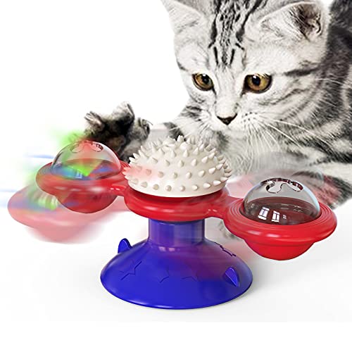 GBSYU Interactive Windmill Cat Toys with Catnip : Cat Toys for Indoor Cats Funny Kitten Toys with LED Light Ball Suction Cup‖Cat Nip Toy for Cat chew Exercise (Multi-Colored) - color: Multi-colored