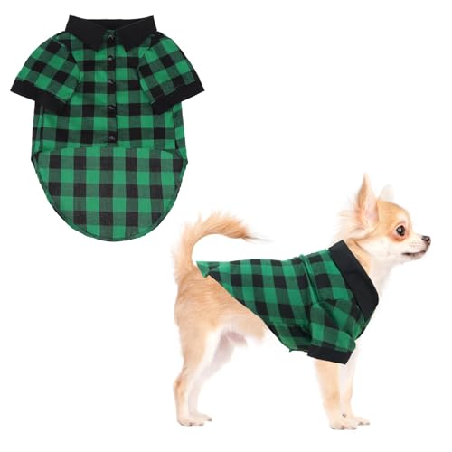 KOOLTAIL Dog Shirt, Christmas Green Plaid Pet Shirts, Black Clash Cute Dog Apparel Clothes Suitable for All Seasons, Comfortable Dogs T-Shirt for Small Medium Large Dogs Cats, Pet Outfit Costume, S - color: Green, size: Small