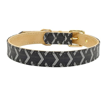 Leather Dog Collar and Leash Set, Check Pattern Dog Collar Leashes Metal Buckle Adjustable Durable for Small Medium Large Dogs (Black, XL(18-22IN)) - color: Black, size: XL(18-22IN)