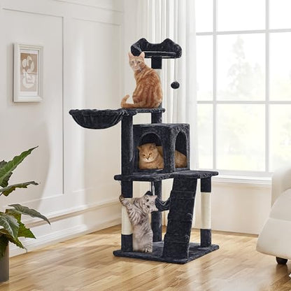 Yaheetech 54in Cat Tree Tower, Multi-Level Activity Center with Scratching Posts, Cozy Condo, Climbing Ladder & Hammock, Pet Play House for Kittens & Small Cats, Black - color: Black
