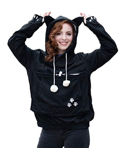 ALYC Unisex Hoodies Pet Holder Cat Dog Large Pouch Carriers Pullover with Cat Printing Sweatshirt (Black-Classic Version, S) - color: Classic Version Black, size: Small